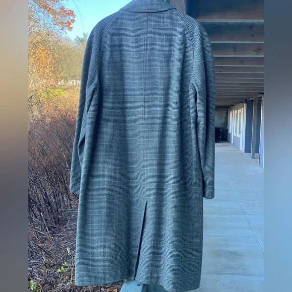 Vintage 50s Gieves Ltd Savile Row Bespoke Reversible Check Tweed Overcoat 42 L
